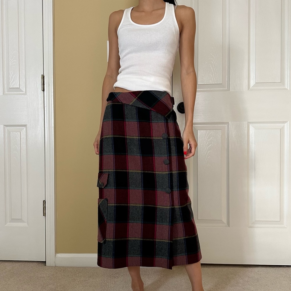 Vintage plaid midi skirt